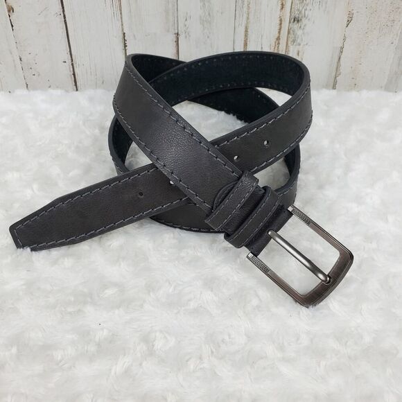 Leather Dress Belt Gray Black Size 50 - Picture 1 of 9
